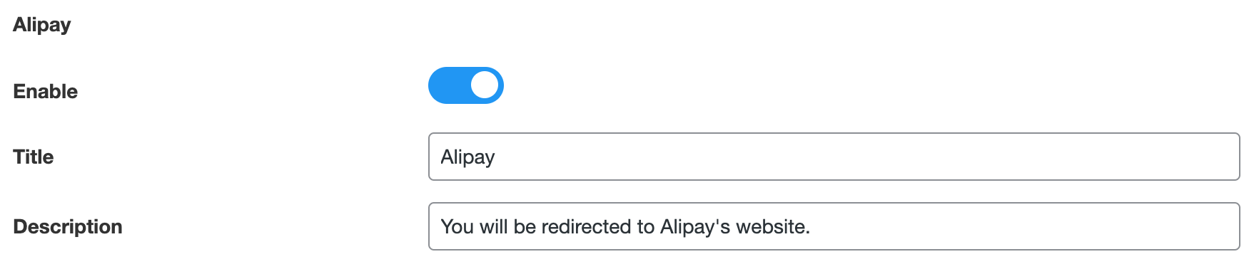 Alipay for WooCommerce Settings