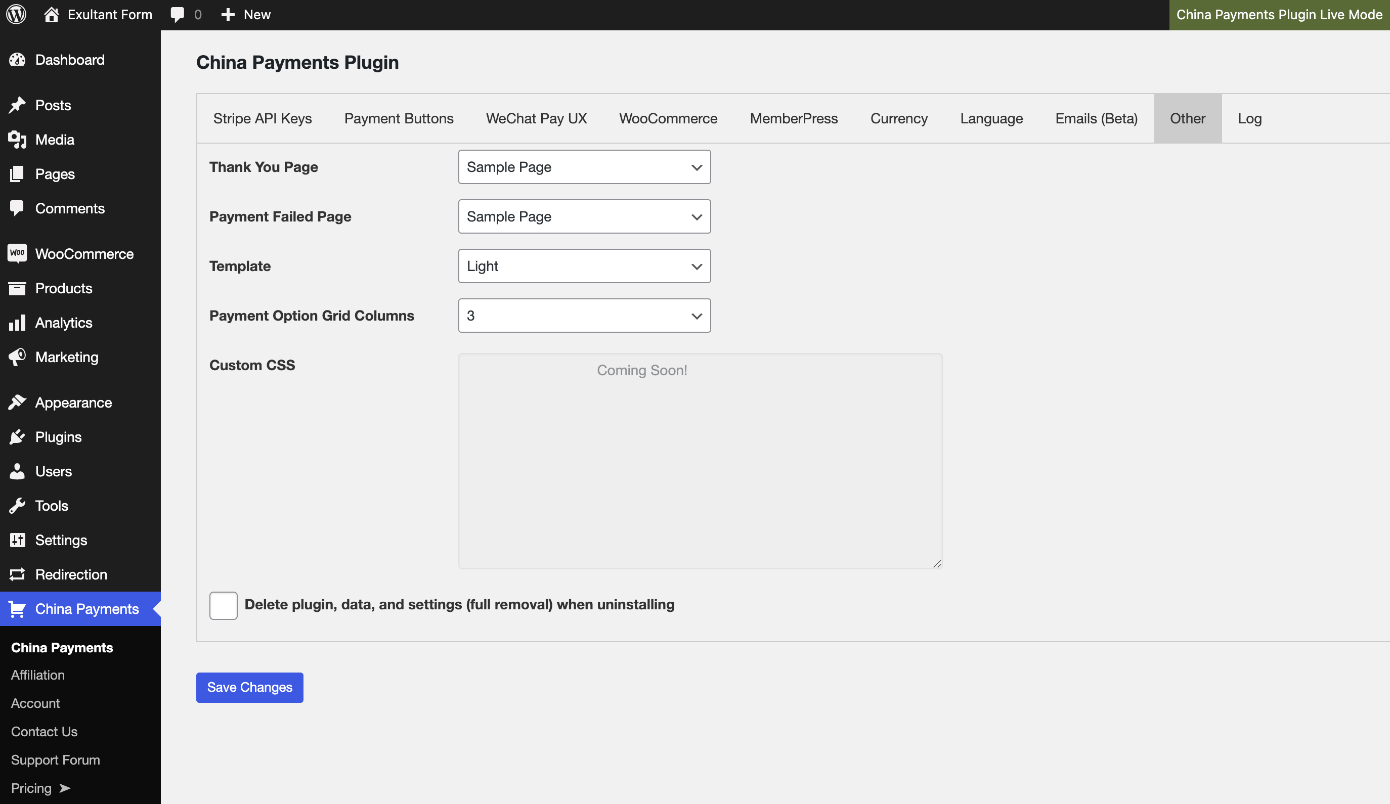 "Other" tab in plugin settings